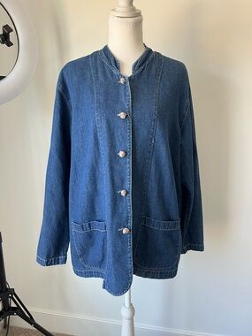 Vintage Chico's Dark Blue Denim Button-Front Jacket/Shirt with Knot buttons